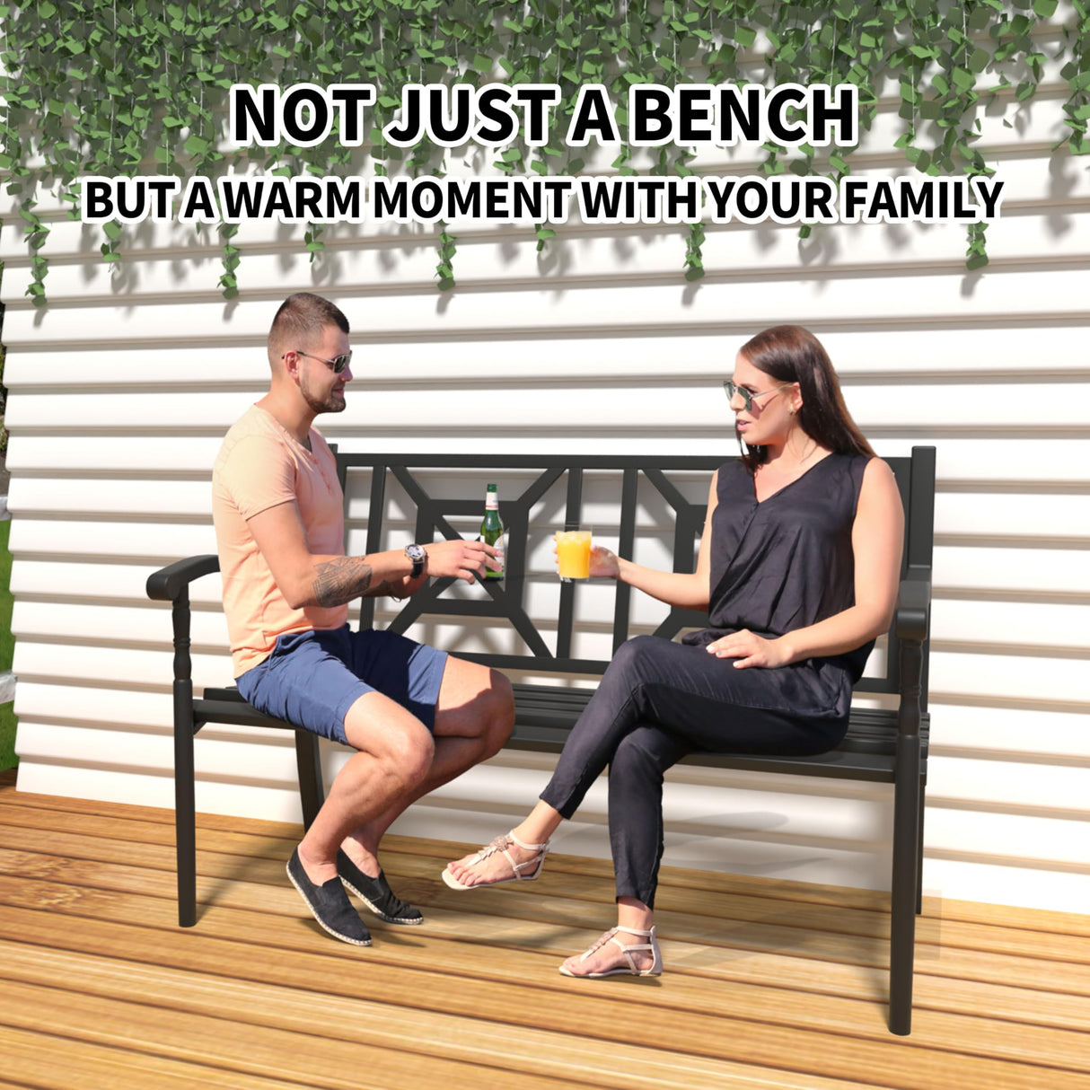 YLGJ&TIDY 50" Heavy Duty Iron Outdoor Bench - Weatherproof with Ergonomic Backrest & Armrests for Garden, Park, Patio, Porch, Lawn, Yard YLGJ&TIDY