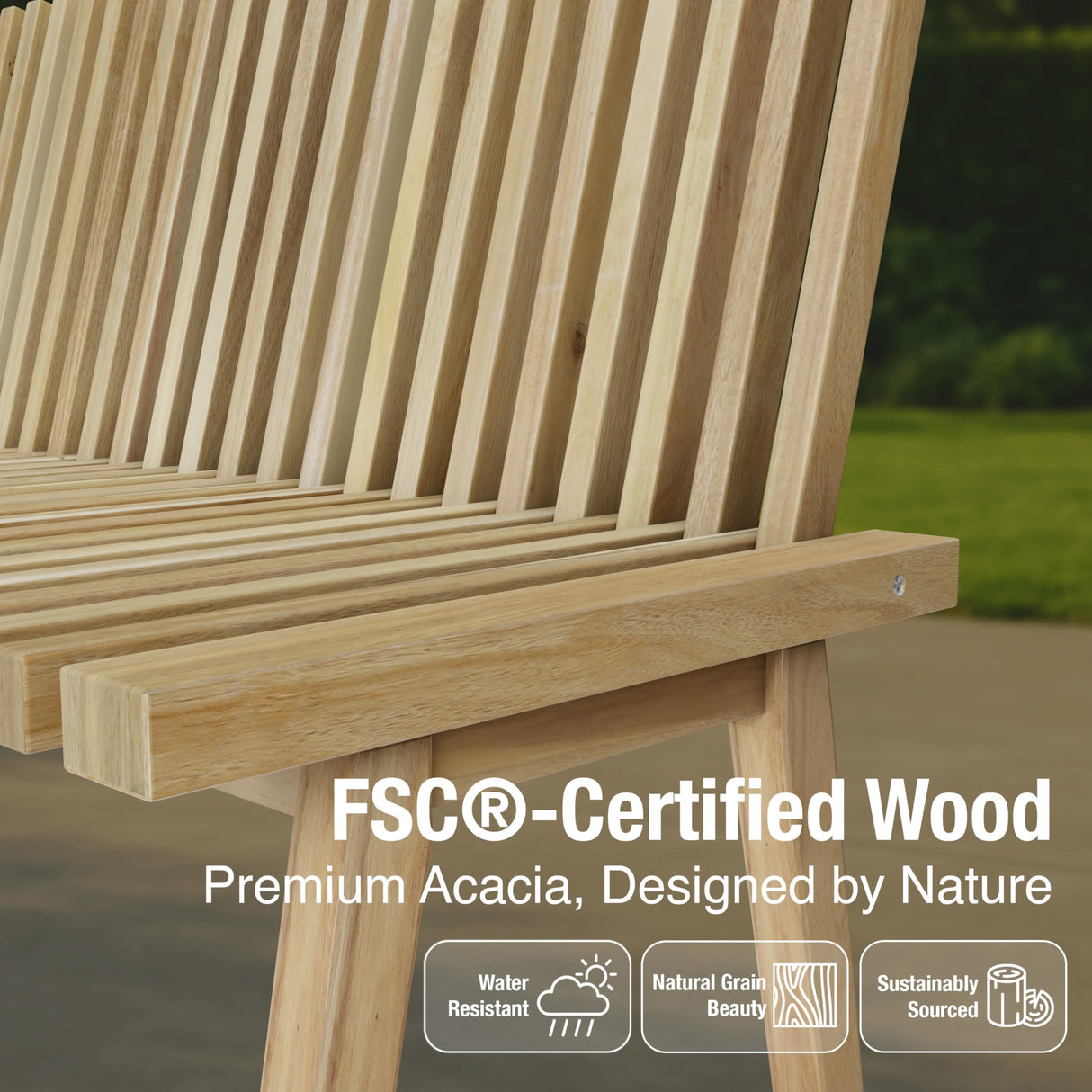 Melino Wooden Convertible Bench Picnic Table, Outdoor Bench Wood, FSC Certified Acacia, 500Lbs Weight Capacity, Park Bench for Outdoors, Porch, Balcony - Large Size Melino