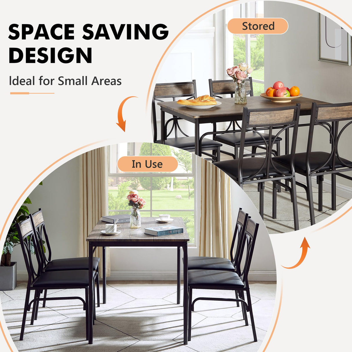 VECELO Kitchen Dining Room Table Set with 4 Chairs for Small Space, Apartment,Metal Steel Frame VECELO