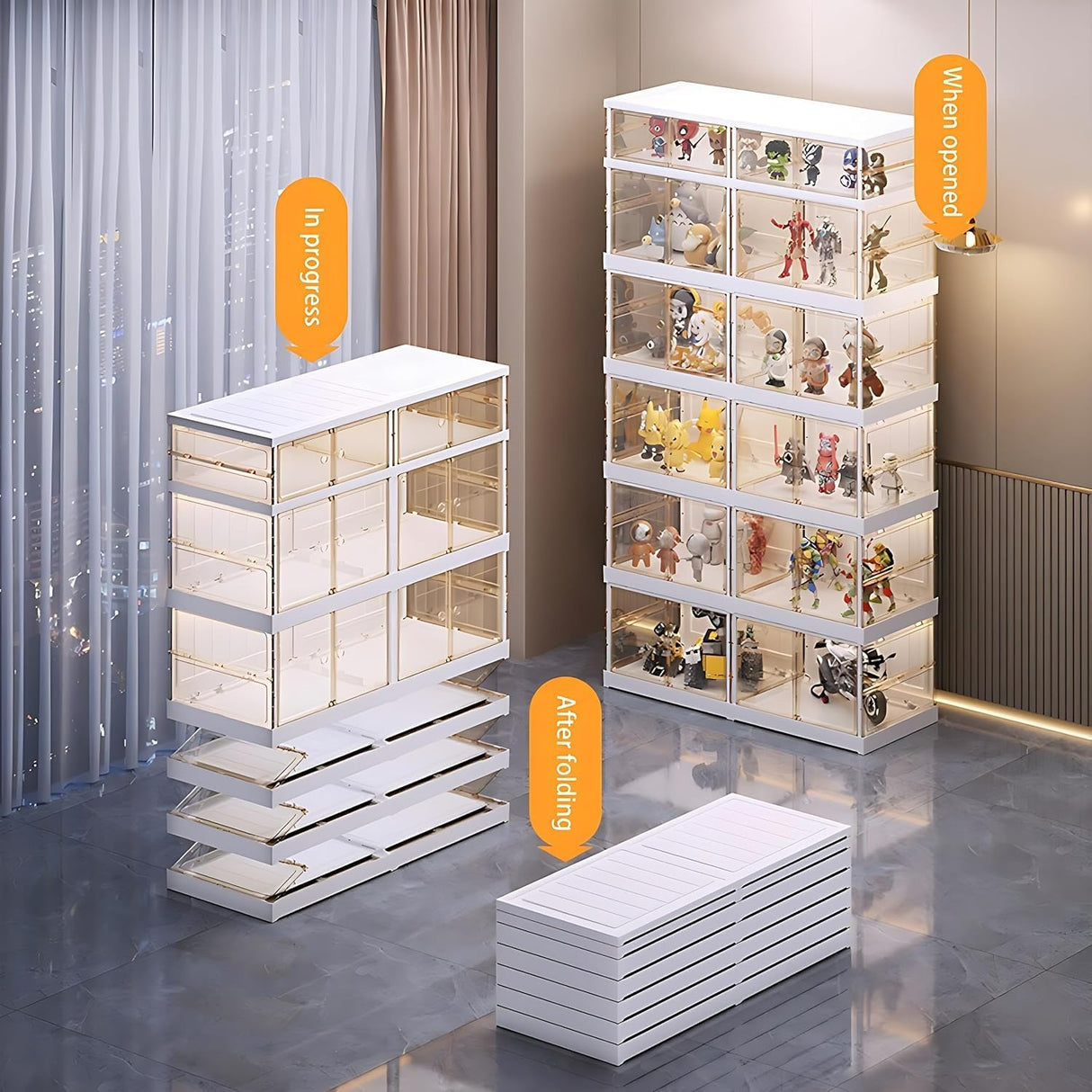 liowdce 6-Tier Curio Cabinet with Door, 67" High Display Cabinet, Foldable Curio Display Cabinet&Display Case for Collectibles, Toys, Books, for Playroom, Bedroom, Study Room liowdce