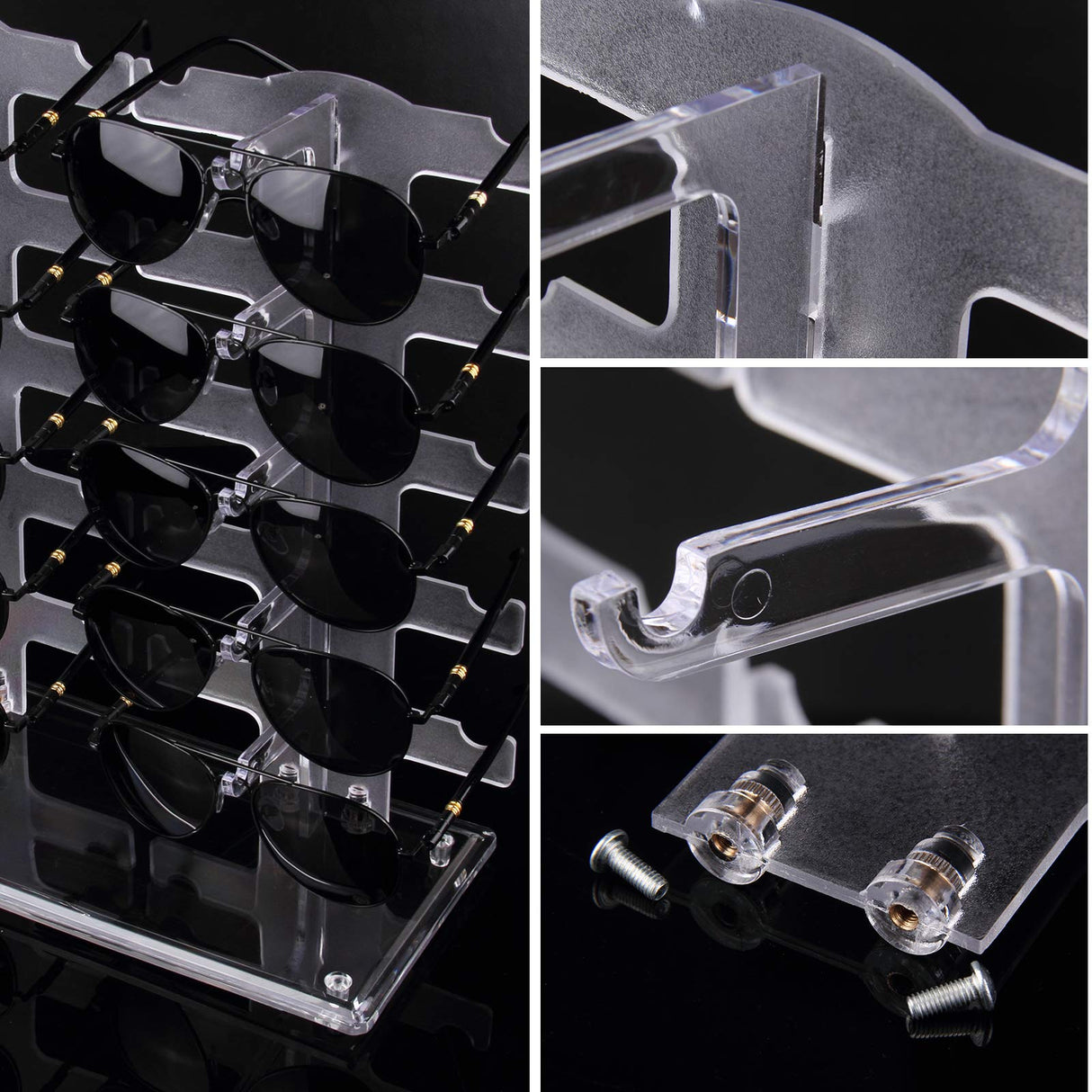 Lamoutor 2 Row Sunglasses Rack Holder Glasses Display Stand Transparent Lamoutor