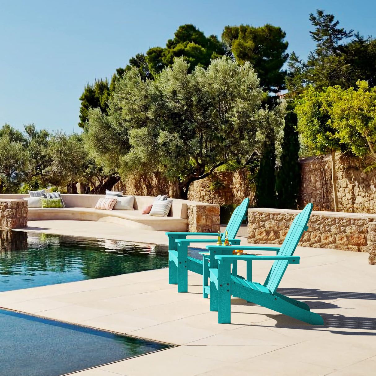 LUE BONA Poly Lumber Adirondack Chair Set of 2, Aruba Blue Adirondack Chairs with Cup Holder, 350LBS Modern Resin Patio Adirondack Chair Weather Resistant for Fire Pit, Balcony, Backyard LUE BONA