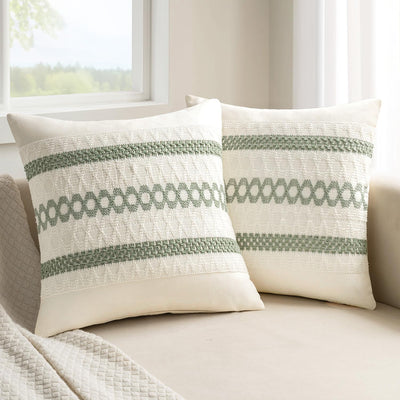 MIULEE Set of 2 Sage Green Boho Decorative Pillow Covers 18x18 Inch Farmhouse Rustic Couch Throw Pillows Modern Summer Cotton Cushion Covers Retro Cute Macrame Woven Home Decor for Bed Sofa Chair