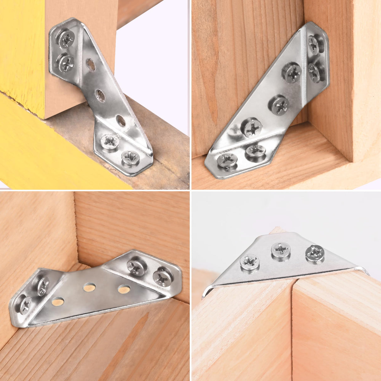 PlusRoc 12-Pack Universal Stainless Steel Furniture Corner Connectors with Screws - Heavy Duty Triangular Support Brackets for Wood Furniture, Drawers, Cabinets, Tables, and Chairs PlusRoc