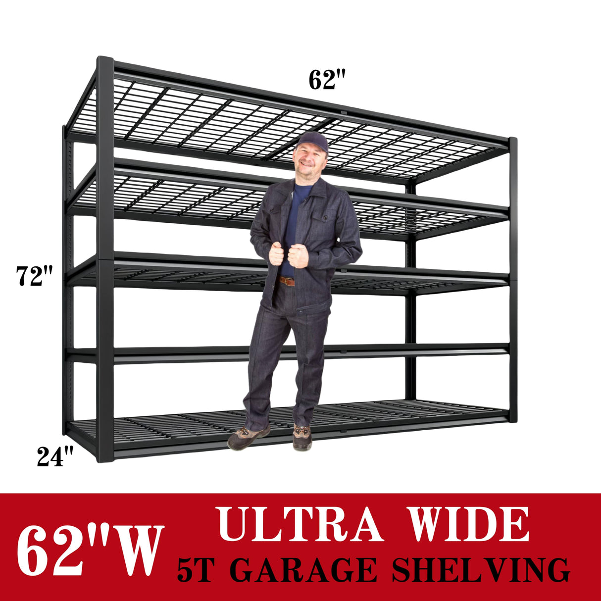 LI JIU HOME 62" W x 24" D x 72" H Garage Shelving Heavy Duty Metal Shelving 3500LBS Storage Shelves Adjustable Metal Shelves for Storage Industrial Garage Shelves for Warehouse Basement (5T 72*62*24) LI JIU HOME