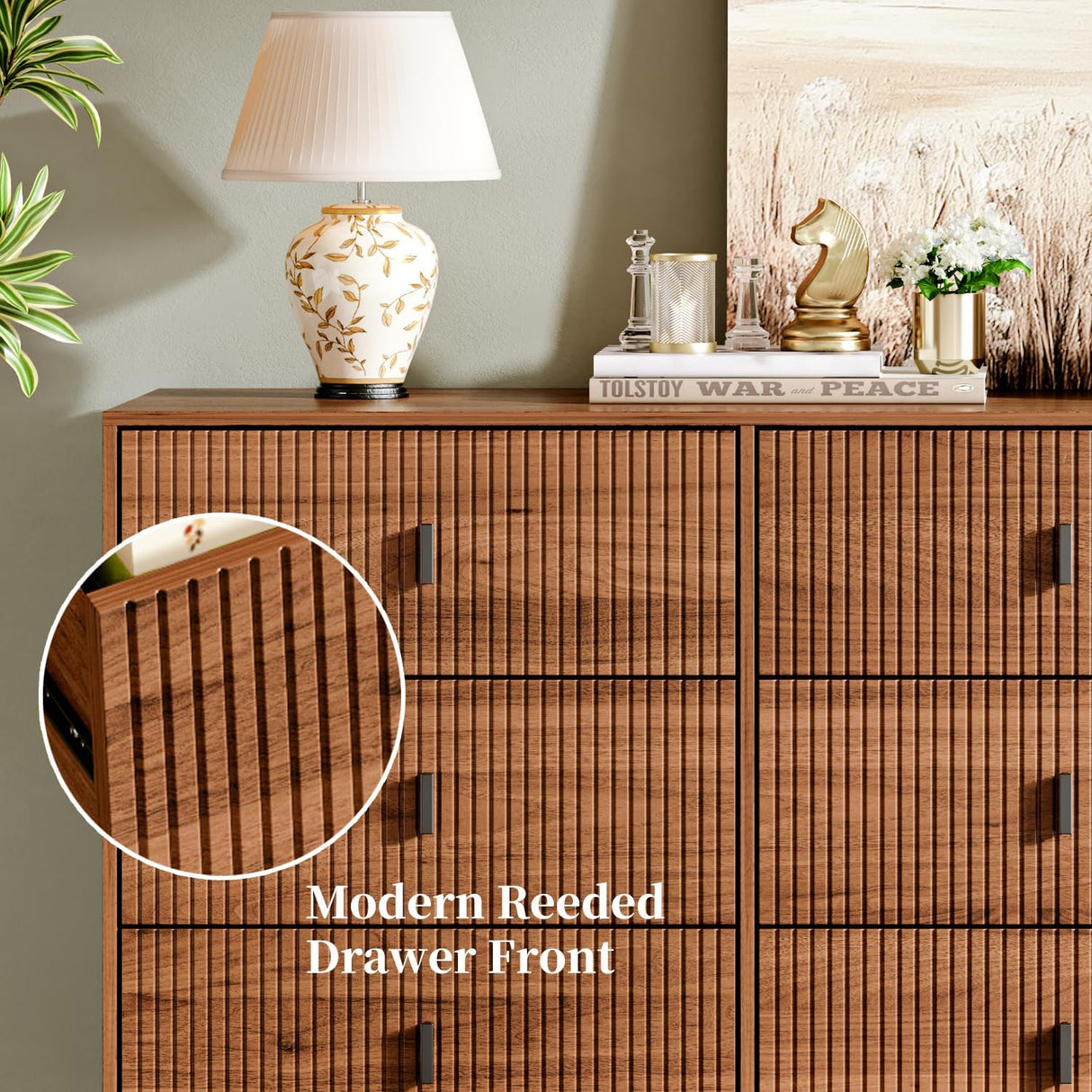 Chrangmay Modern Chest of Drawers with 9 Drawers,Deep Drawers,Clothes Organizer,Large Storage Cabinet for Living Room, Bedroom,Hallway,with Anti-Tipping Device, Walnut. Chrangmay