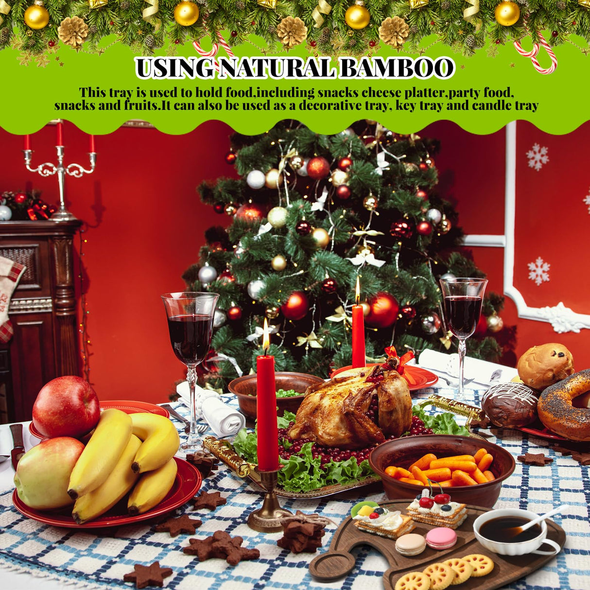 Maxcheck Christmas Wood Serving Tray Santa Hat Shaped Wooden Platter Rustic Farmhouse 11.42 x 10.43 Inches Food Dish Plate Table Serving Platter for Christmas Charcuterie Cheese Food Fruit Maxcheck