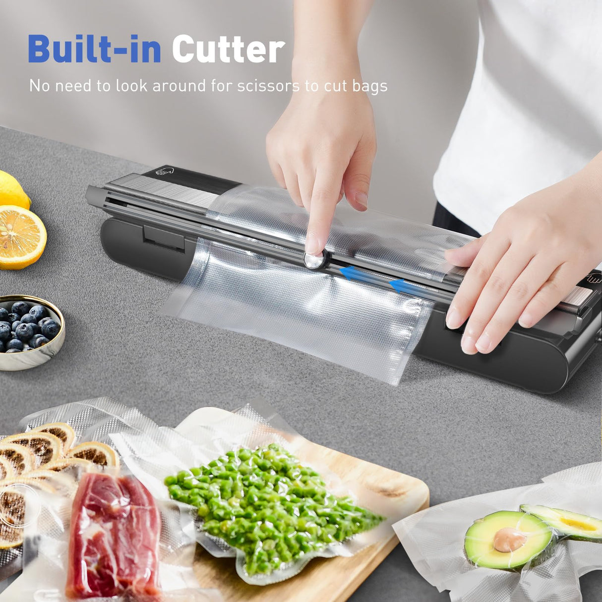 iLAFFUS Cordless Vacuum Sealer Rechargeble Dry & Moist Modes Compact Design Powerful Multi-Functional Food Vacuum Sealer Machine with Cutter for Fruits Vegetables Meat Nuts iLAFFUS