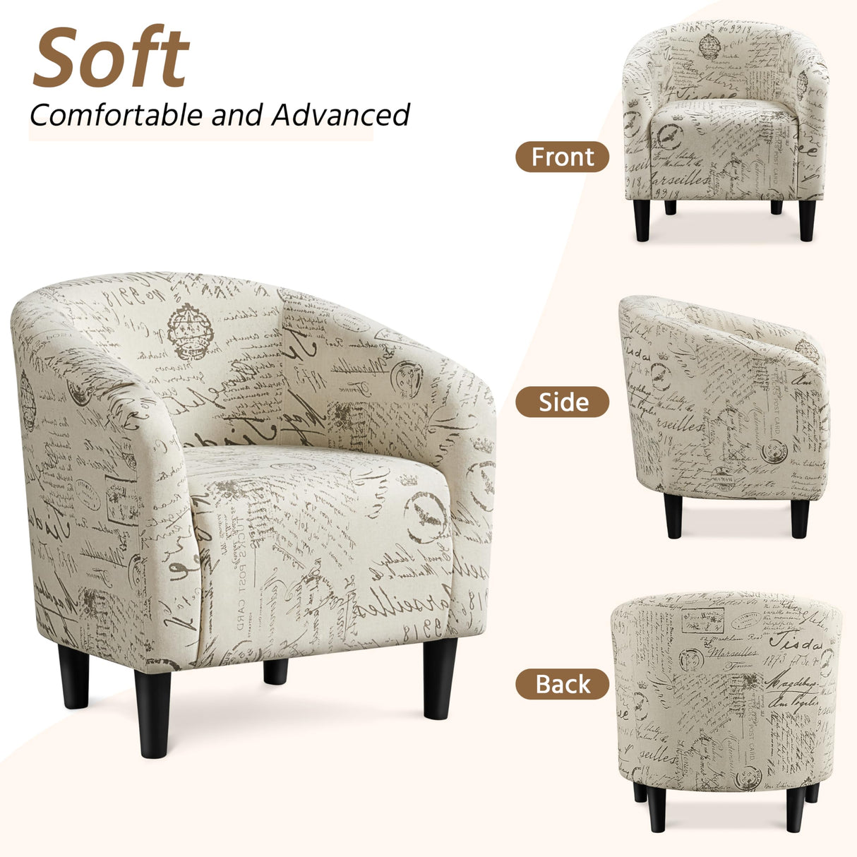 Yaheetech Modren Club Chair with Ottoman, Fabric Accent Armchair with Footstool, Upholstered Barrel Chair and Footrest for Living Room Bedroom Guestroom, Letter Print Yaheetech