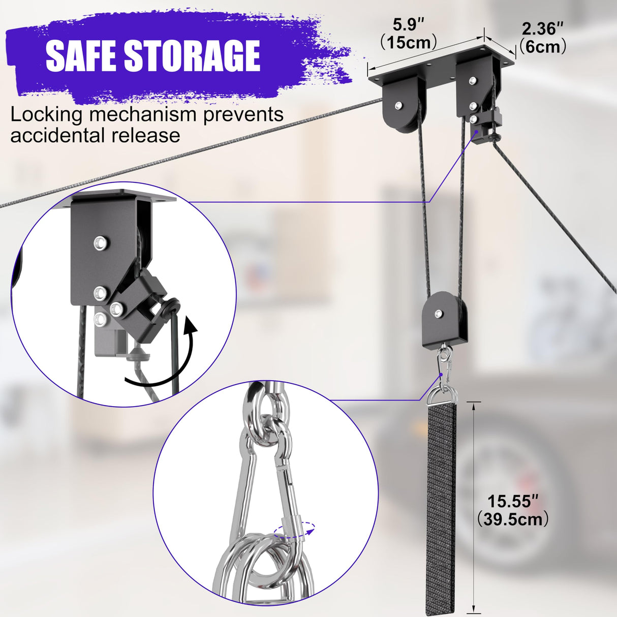 TRUSOON 2 Pack Bike Hoist, Heavy Duty Ebike Lift Pulley System for Garage Ceiling Overhead Storage for Bicycle, Ladders, Snowboard, Holds Up to 85 lbs Capacity, Fit 10-16 Foot High Ceilings TRUSOON