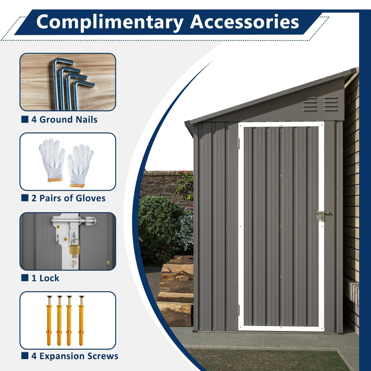 4×8 Ft Outdoor Storage Shed, Metal Lean to Storage Shed for Backyard, Patio, Garden, Gray LZBEITEM