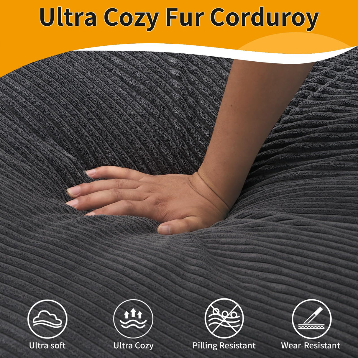 ISHUHL Cloud Modular Sectional Sofa, 124" Oversized Sectional Couches for Living Room, Convertible Deep Seat Sofa Set, Corduroy U Shaped Couch with 2 Ottoman (Dark Grey) ISHUHL