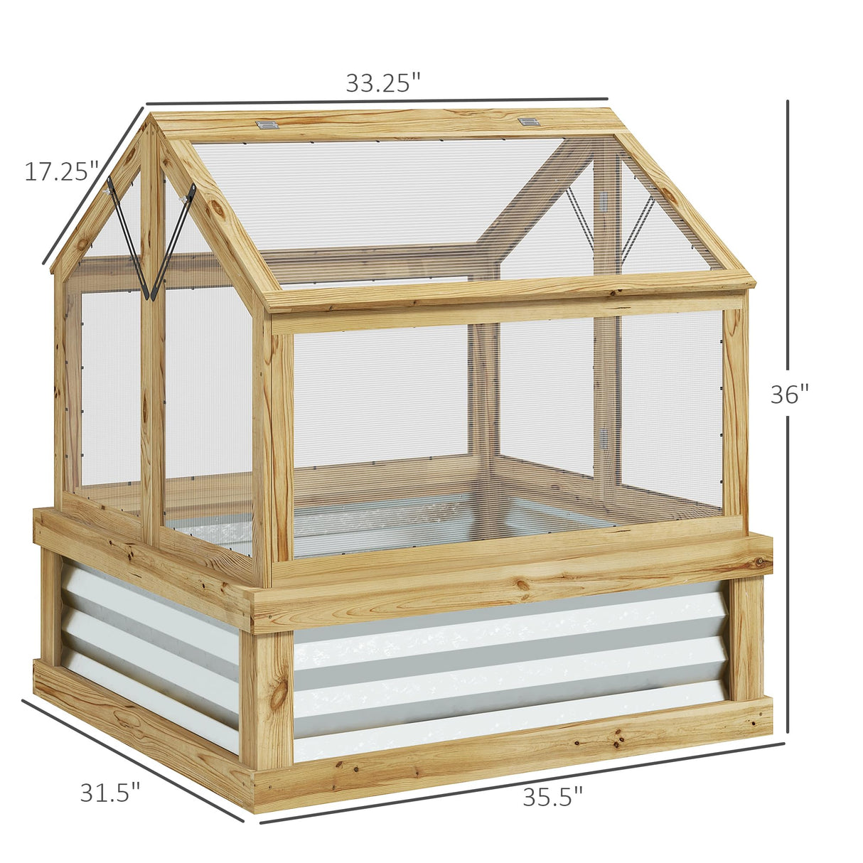 Outsunny Raised Garden Bed with Polycarbonate Greenhouse, Wooden Cold Frame Greenhouse, Garden Flower Planter Protection, Peak Roof, 35.5" x 31.5" x 36", Natural Outsunny