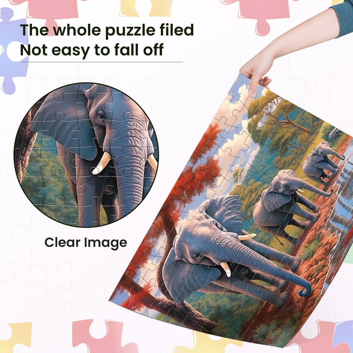 100 Piece Big Piece Jigsaw Puzzle for Seniors Elephant Forest Dementia Large Piece Puzzles for Seniors- Alzheimer's Activity for Adults Puzzle- Best Memory Game for Patiens in Nursing Home 15" x 19" WSCXSC