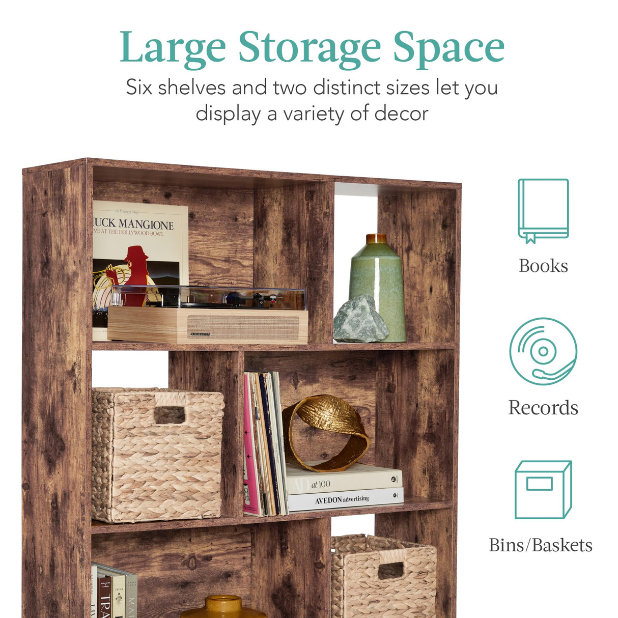 Best Choice Products 3-Tier Mid-Century Modern Wooden Bookcase, 6-Cube Organizer for Nursery, Kids Room, Living Room, w/Removable Back Panels, Pine Legs - Brown Best Choice Products