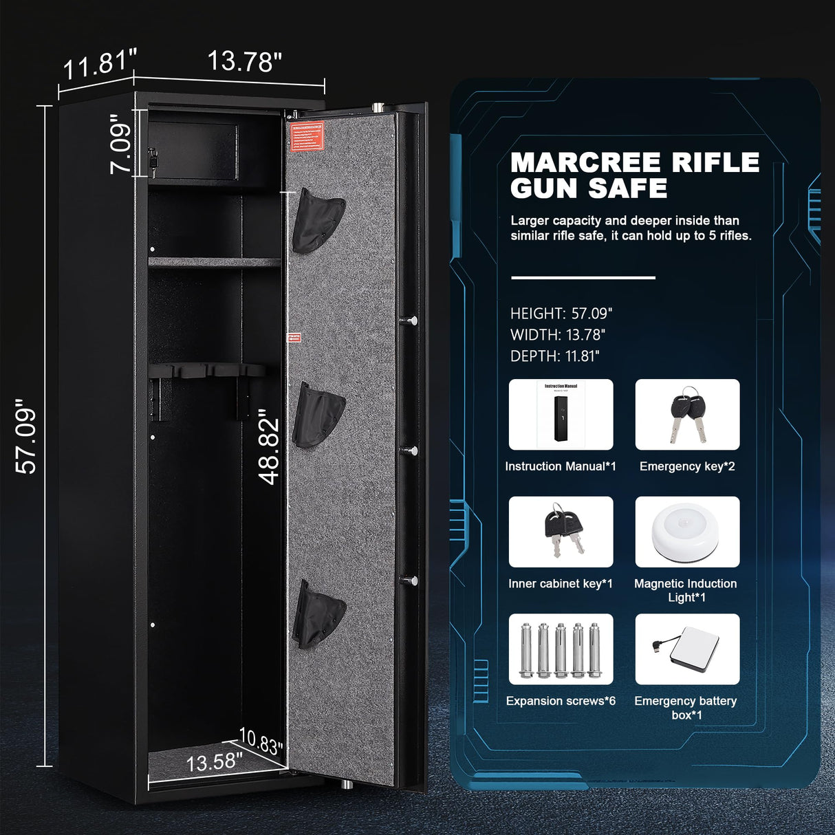 BONANO 4-6 Fingerprint Gun Safe, Long Gun Safes for Home Rifles and Pistols, Gun Cabinets for Rifles and Shotguns, Quick Access Dual Alarm Rifles Safe, Biometric Gun Safe, Stack On Gun Cabinet BONANO