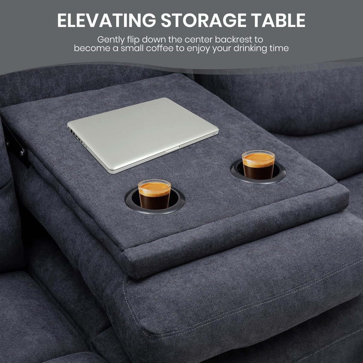 Consofa Reclining Sofa, Recliner Sofa 3 Seater with Flipped Middle Backrest, 2 Cup Holders, Manual Wall Hugger Couches for Living Room, Home Theater Seating Loveseat Recliner Sofa Consofa