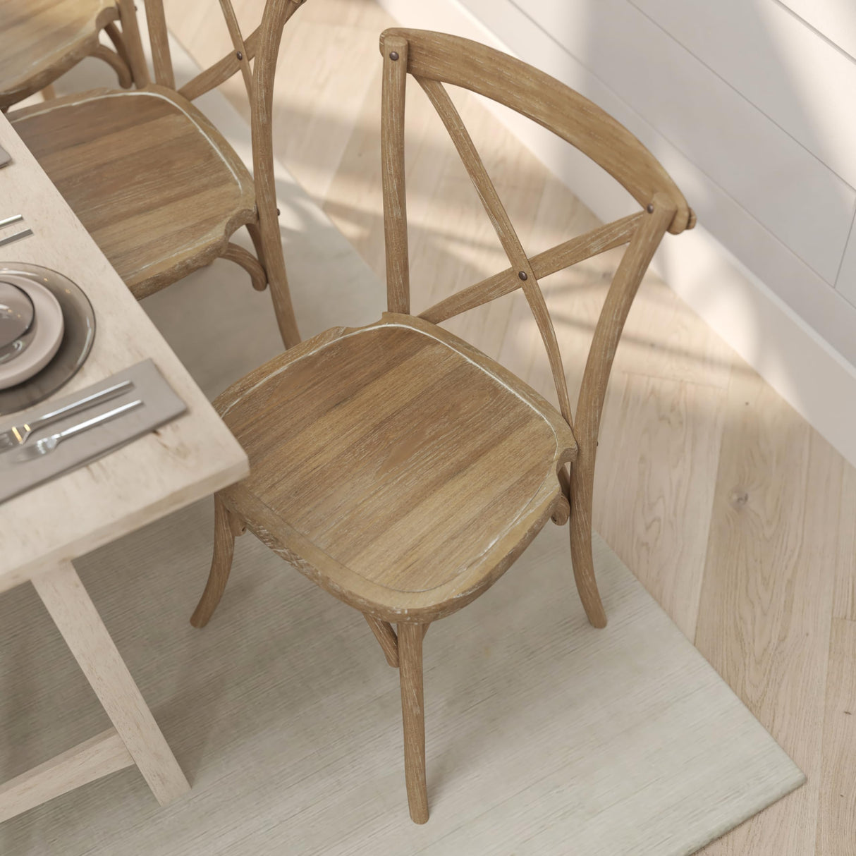 Merrick Lane Bardstown Bistro Style Wooden Dining Chair - Medium Natural White Grain - High X-Back Merrick Lane