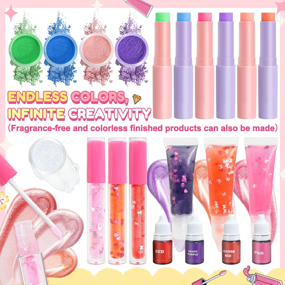 JCOOS Lip Gloss Making Kit and Lip Balm Making Kit, Make Your Own Lip Gloss Kit, Lip Balm Kit, Lipgloss Tubes, Moisturizing Base, Glitter, Kids Makeup Lipgloss Sets for Girls, Fun Stuff for Teens Gift Jcoos