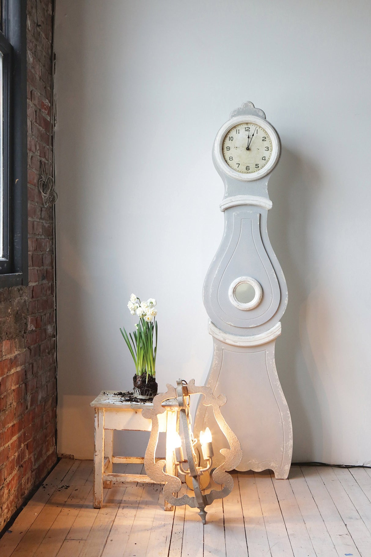 Creative Co-Op Distressed Grey Wood Grandfather Style Wall Clock Creative Co-Op