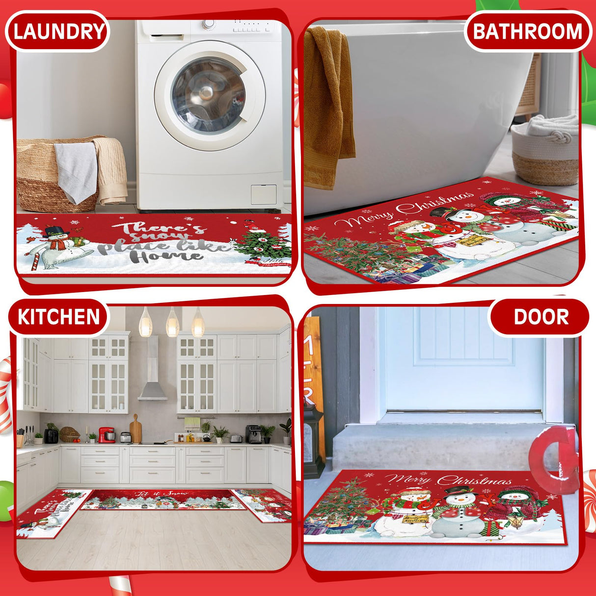 Layhit 3 Pcs Christmas Kitchen Rug and Mat Set Christmas Absorbent Anti Fatigue Winter Bathroom Mat Non Slip Washable Rug for Xmas Party Kitchen Decor 20'' x 59'' + 20'' x 47'' + 20'' x 32''(Snowman) Layhit