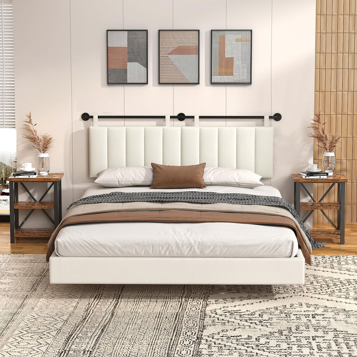 Adjustable Wall-Mounted Velvet Headboard for King Size Bed - Elegant Beige Design BSHOMGI