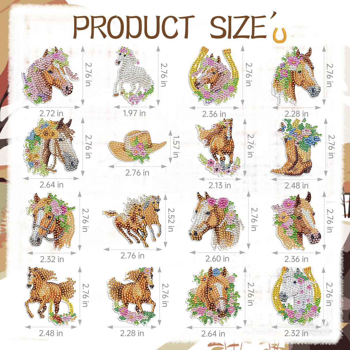 Sitsink Horse Diamond Painting Magnets - 16 Pcs Animals Theme Fridge Magnets DIY Cute Horse Stickers Diamond Art Kits for Adults Refrigerator Art Craft Home Decoration Car Sitsink