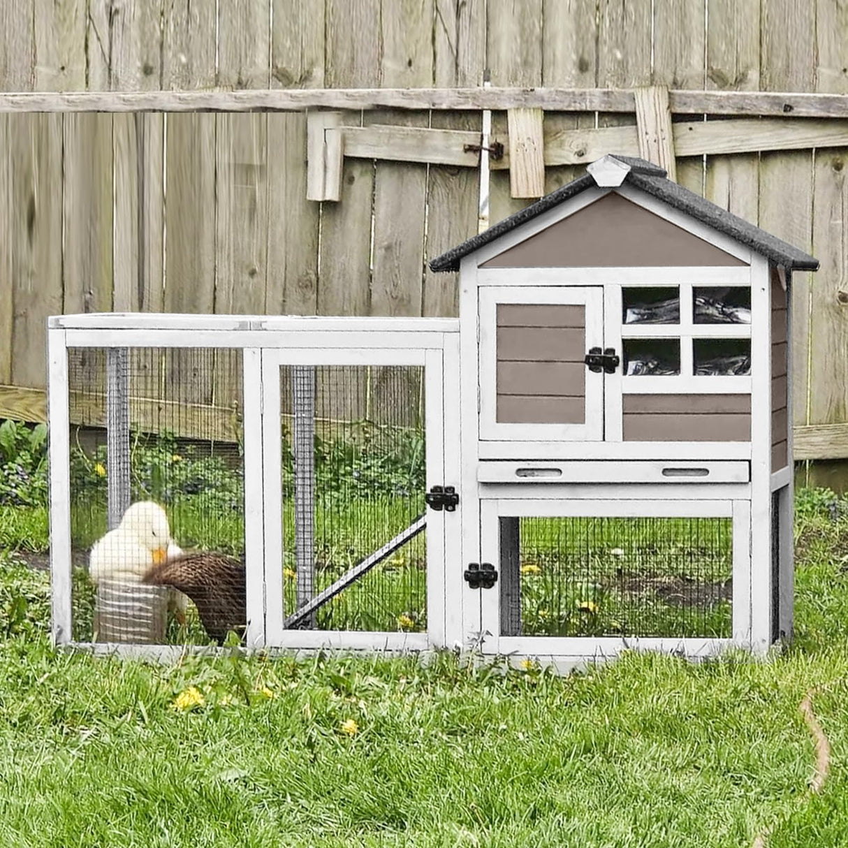 Aivituvin 51.6''L Rabbit Hutch Outdoor Chicken Coop Indoor Bunny Cage with Run,Guinea Pig House Pull Out Upper Tray 51.6" L x 25.2" W x 36.2" H (Brown) Aivituvin