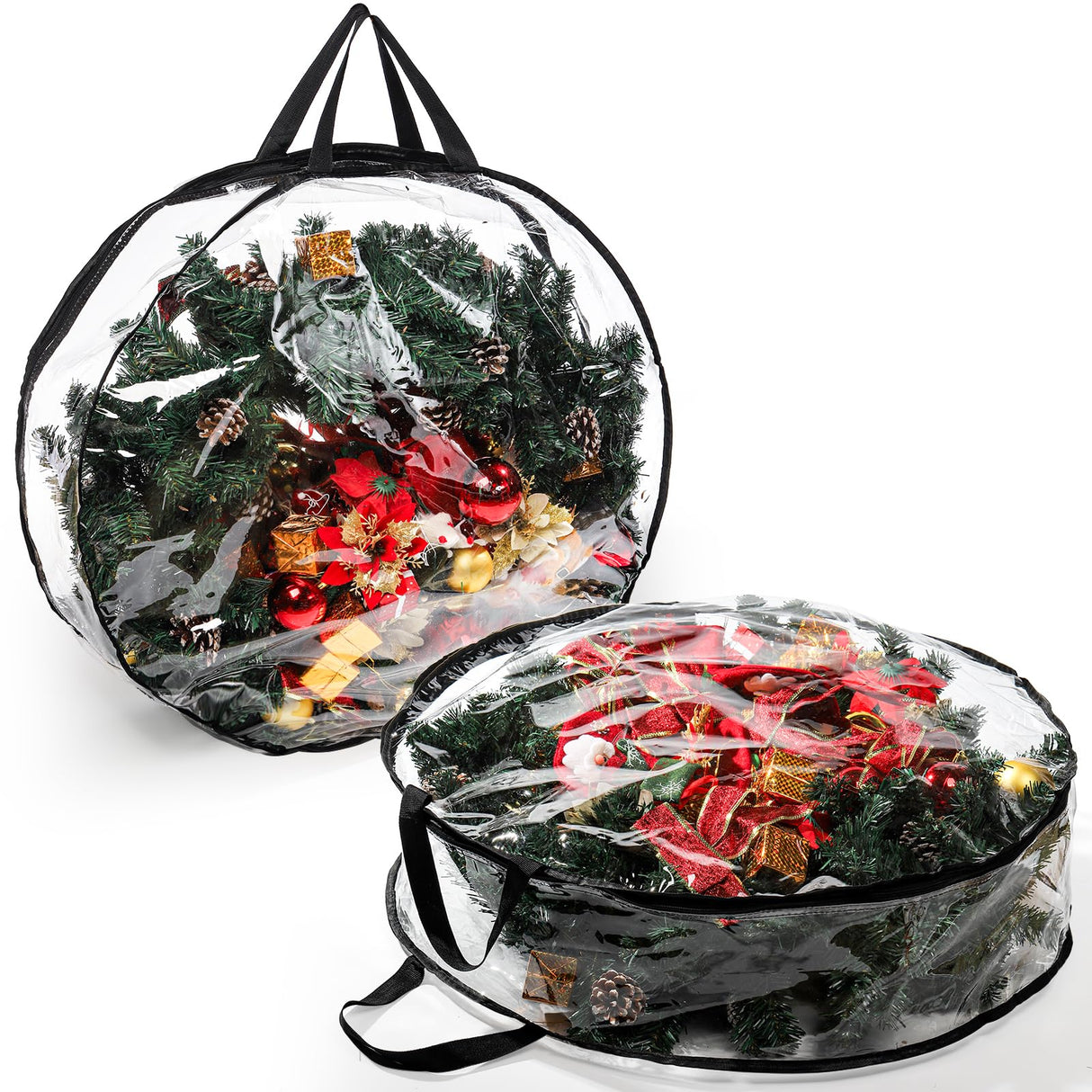 Hedume 2 Pack Wreath Storage Bag, 30" X 8" Clear Everyday Bag, Christmas Wreath Storage Container with Dual Zippered and Reinforced Handle for Holiday Seasonal Wreath Garland Hedume