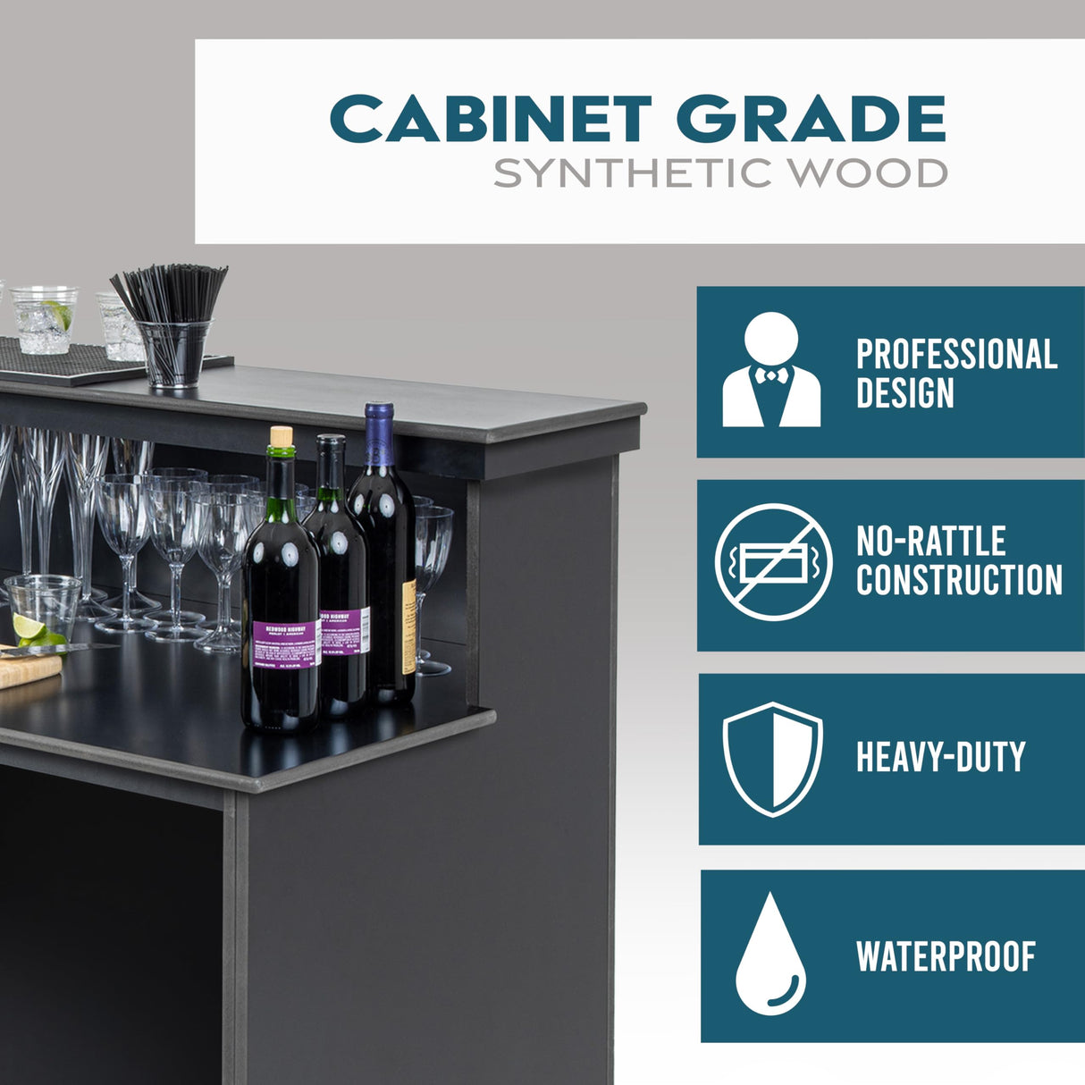 GoBar Elite Portable Bar Table for Events - Foldable Commercial Grade Wood - Mobile Bartending Station GoPong