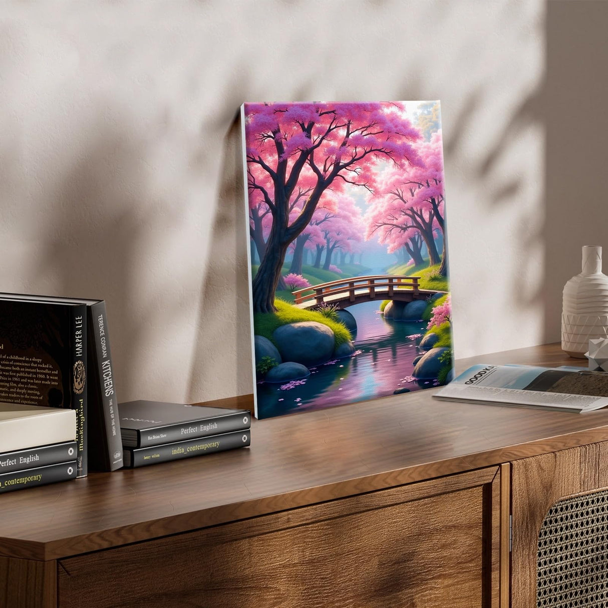 JOOZ Paint by Numbers Kit for Adults with Frame Cherry Blossom Adult Paint by Number Kits Framed Canvas Bridge Paint by Number with Easel DIY Oil Painting by Number for Gift Home Wall Decor 8x12 Inch JOOZ