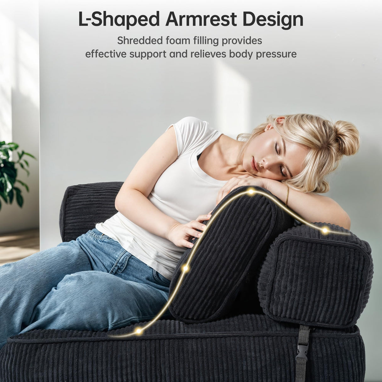 Airynee Convertible Folding Sofa Bed, L- Shaped Sleeper Chair Bed with Armrest and Pillow, Fold Out Sleeper Sofa, Comfortable Floor Couch for Small Spaces/Living Room/Bedroom, Single, Black Airynee