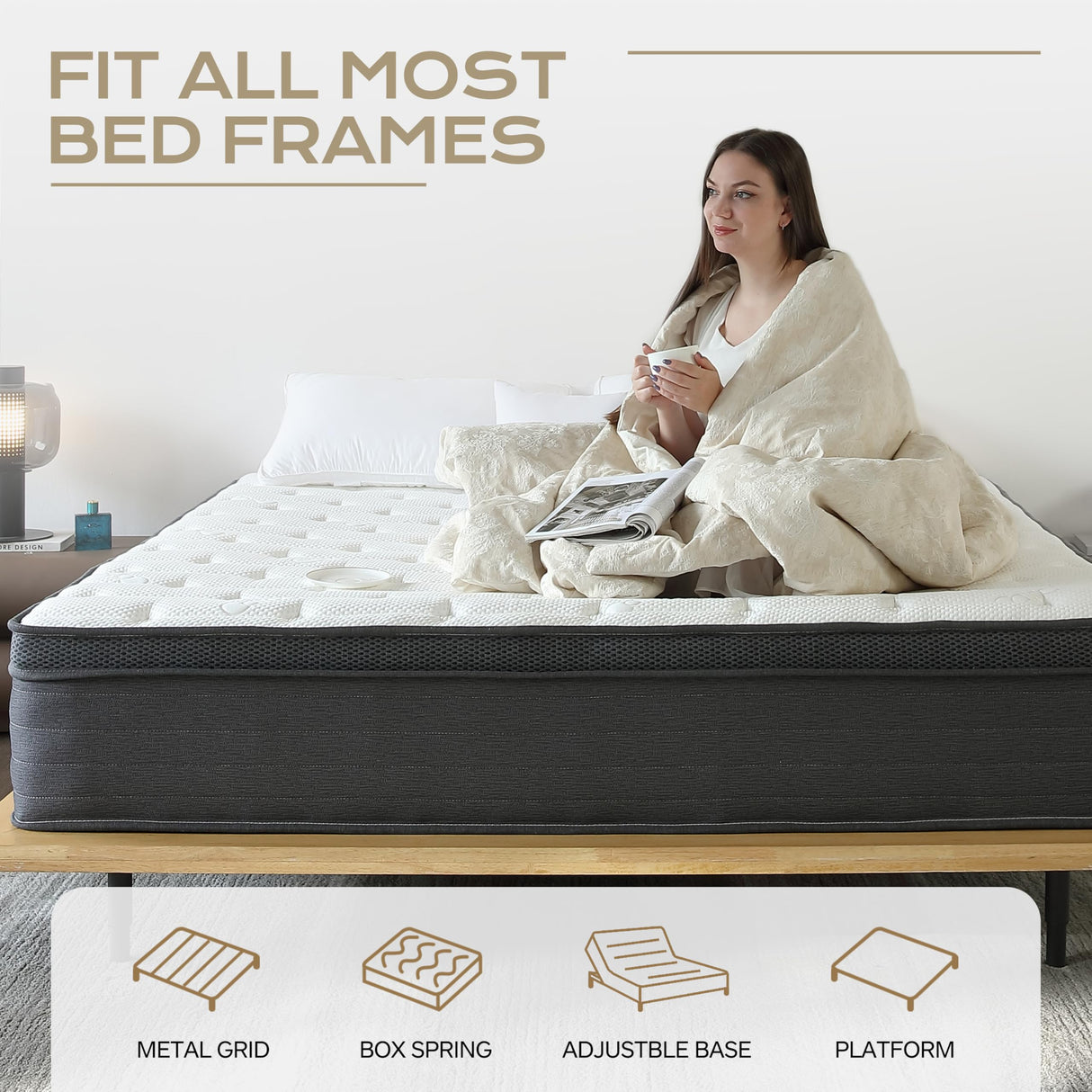 VERYOK Hybrid Mattress Queen Size, 12 Inch Medium Firm Queen Size Mattress with Hybrid Bed Mattress in a Box Pressure Relief, Cooling Farbic, Motion Isolation & Edge Support VERYOK