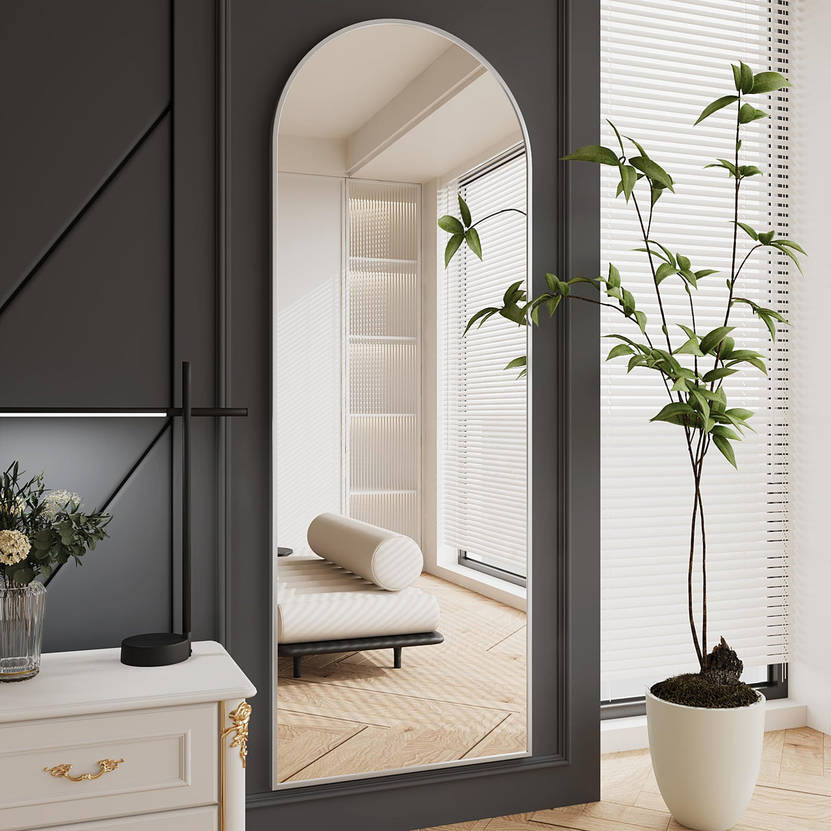 AUYHM Arched Full Length Mirror,65"x24"Floor Mirror,espejos Grandes para sala Elegantes,Silver Mirror Full Length,Body Mirrors for Bedroom(Silver) AUYHM