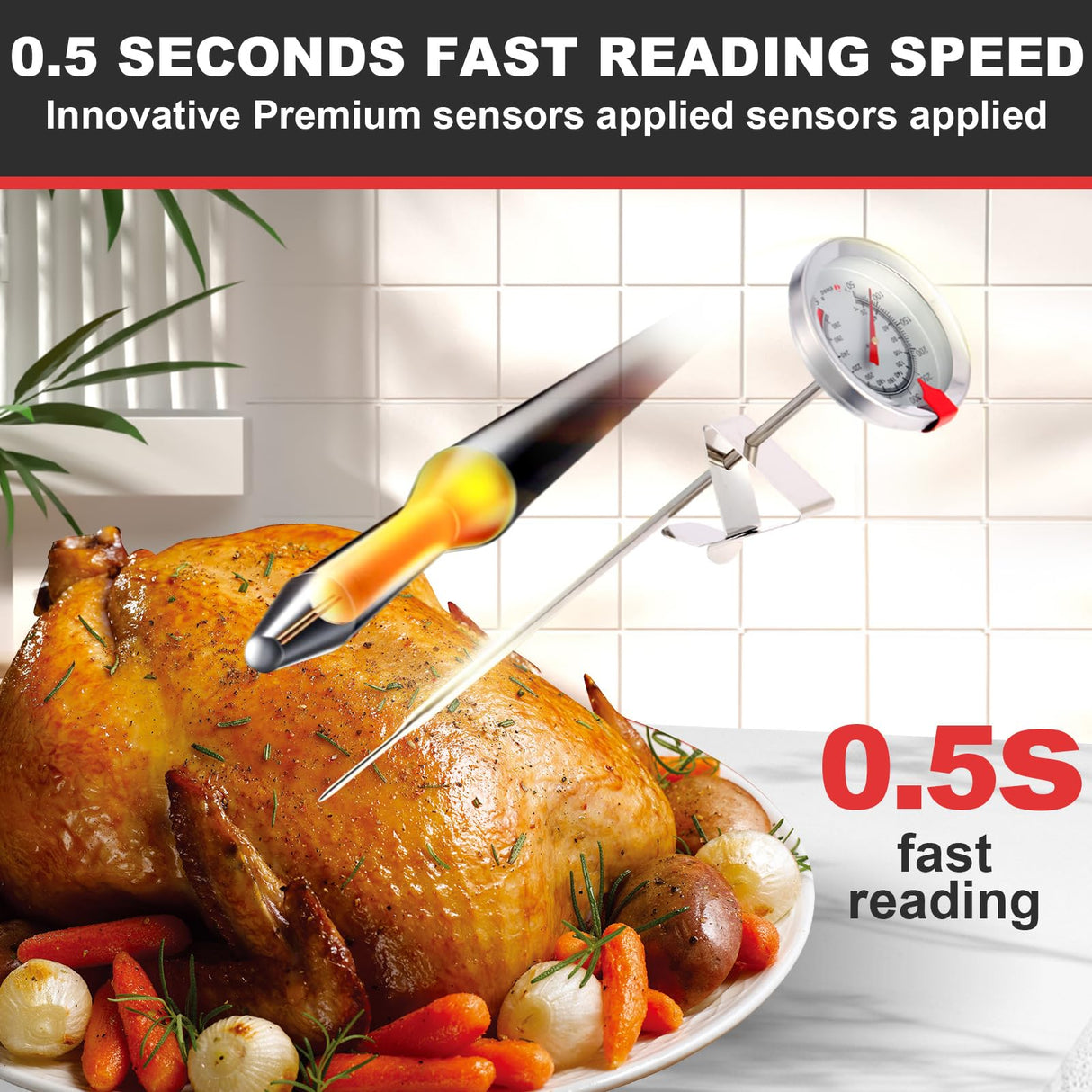 Telead Candy Thermometer Waterproof - Oil Thermometer for Frying with Clips - 9" Side of Pot Thermometer Deep Fry for Oil Candy Candle BBQ - Silver Telead