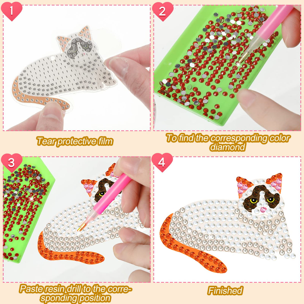 Sasylvia 15 Pcs Animal Diamond Painting Keychains Pet Diamond Painting Keychain Pendant Kits for Adults(Cat) Sasylvia