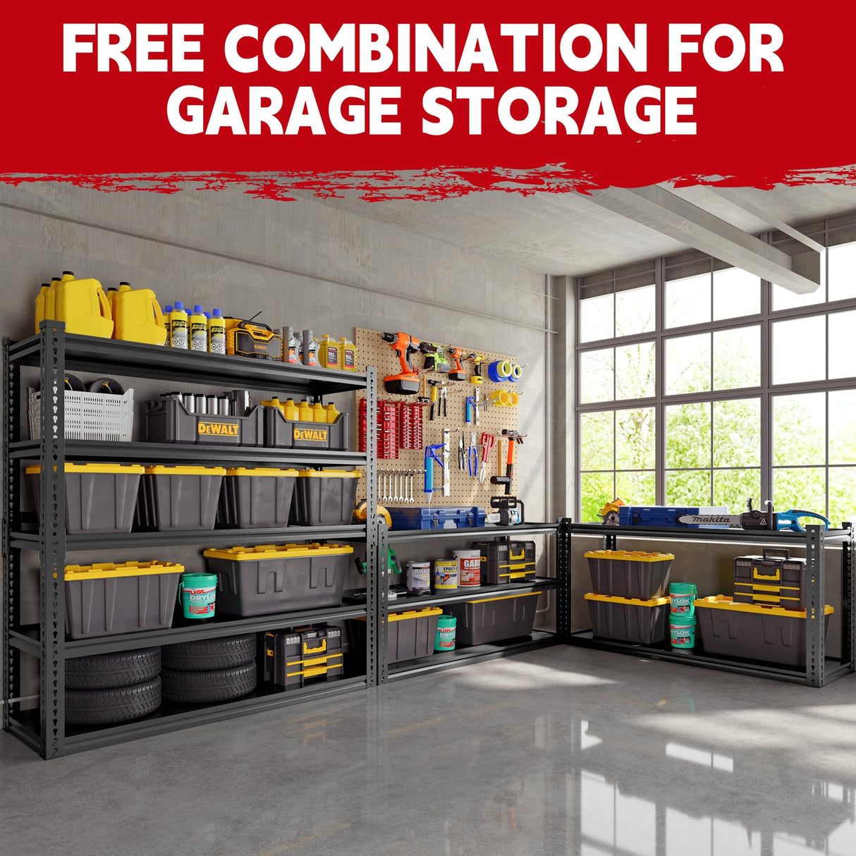 Lauxery Heavy Duty Garage Shelving, 5-Tier Storage Rack 3000LBS Capacity 48" W x 72" H x 24" D, Adjustable Storage Shelves, Boltless Assembly Shelving Unit for Workshop, Basement & Garage Organizer Lauxery