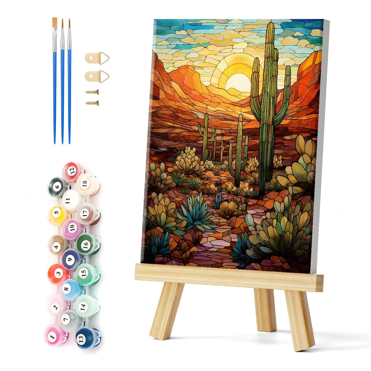 Natuyalo Paint by Numbers for Adults with Framed on Canvas, Wilderness Landscape Paint by Numbers Kits for Beginners, Cactus DIY Acrylic Painting Kits with Frame Ideal Gift (12x16 Inch) Natuyalo