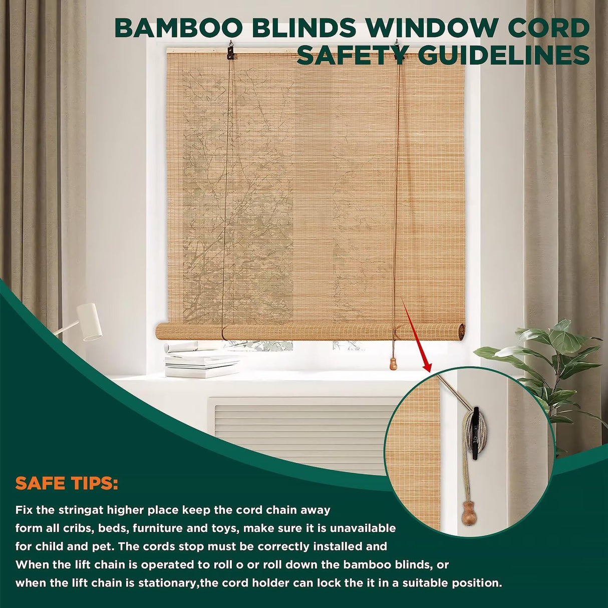 Bamboo Blinds for Interior Windows, Easy to Install Bamboo Shades for Indoor Windows, Custom Roller Shades for Indoor Window and Outdoor Patio, 23" W x 48" H BAYUE