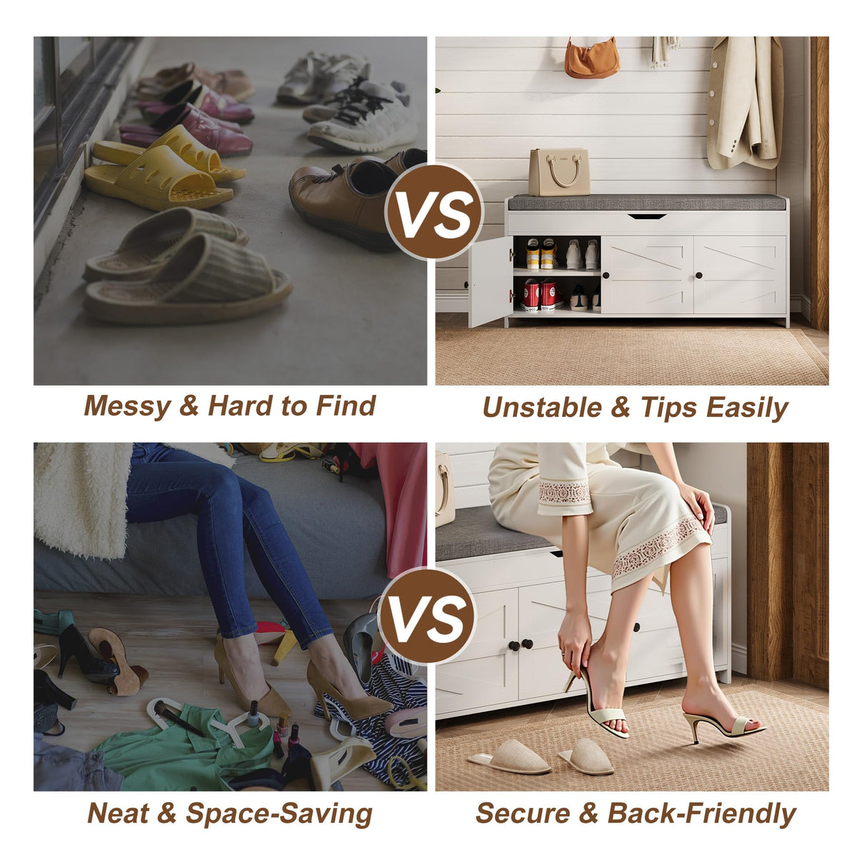 Xdwwhome Shoes Bench with Cushion, Storage Bench, Entryway Bench with Lift Top Storage, 43.3" Wooden End of Bed Bench, Shoe Bench Cabinet for Living Room Bedroom Hallway Garden, 330 lbs, White Xdwwhome