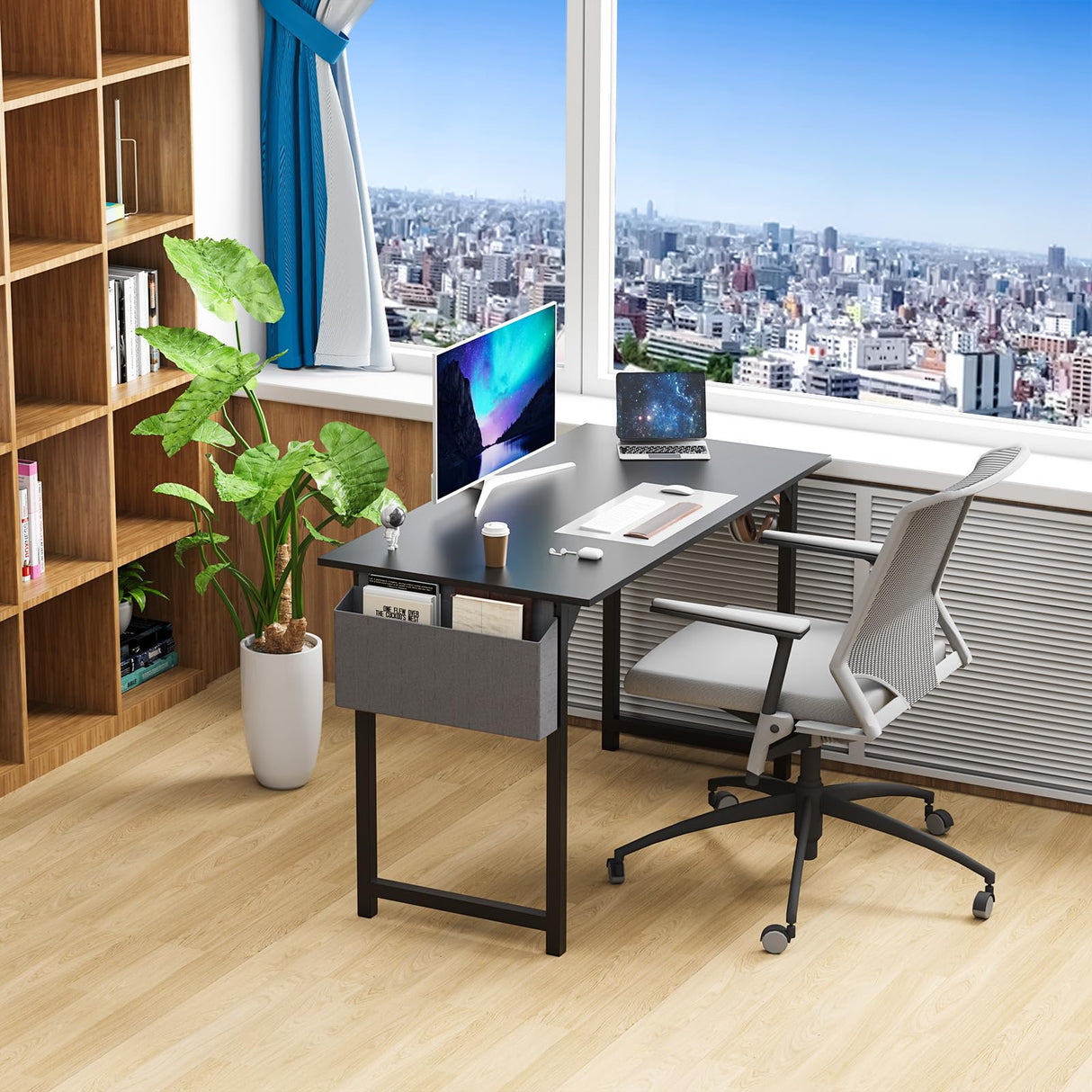 DUMOS 48 Inch Computer Office Desk Modern Simple Style Writing Study Work PC Table for Home Bedroom - Modern Black DUMOS