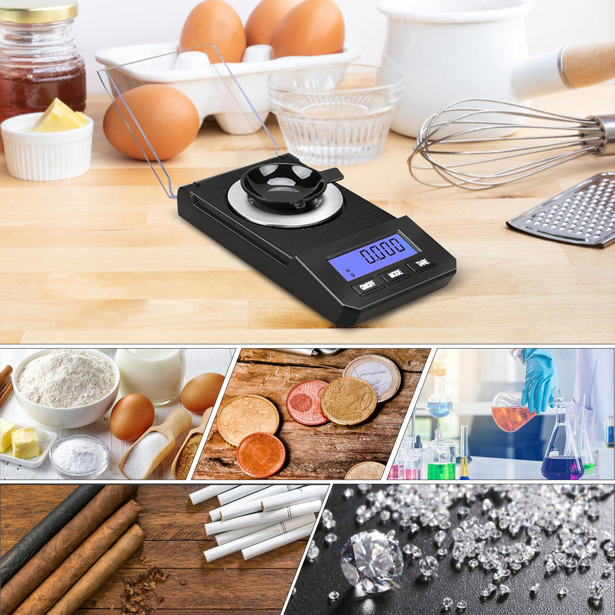 Milligram Scale 50g/0.001g High Precision Mg Scale, Portable Jewelry Scale .001 Gram Accuracy, Powder Scale, Digital Miligram Scale for Powder Medicine with Tray/Tweezers/Calibration Weight Weigh Gram