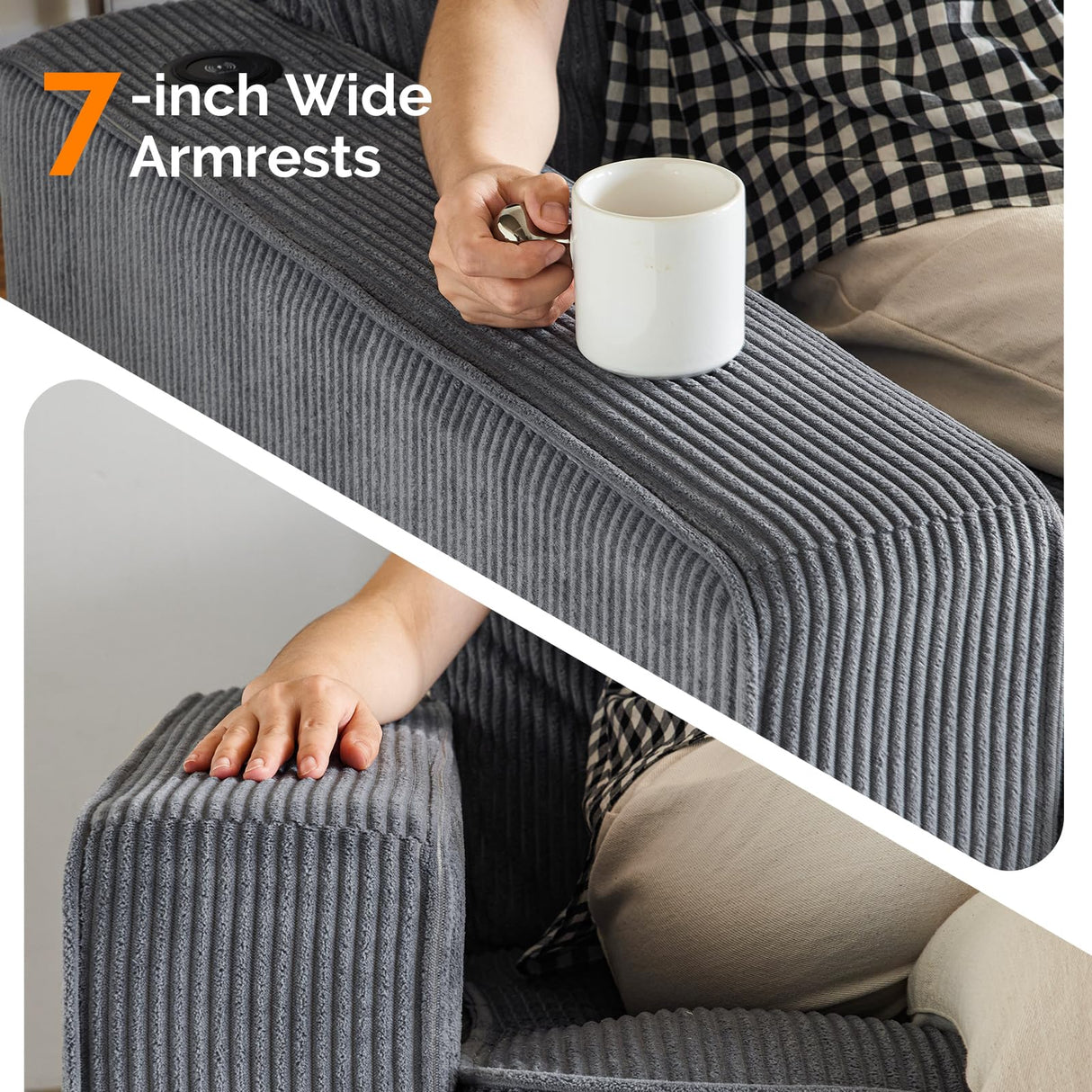 VINGLI 83" Modern Loveseat Sofa Couches for Living Room, Dark Gray Cloud Feel Comfy Sofas Deep Seat Couch Corduroy Sofa with Wide Armrest, USB Charging Port, 2 Throw Pillows VINGLI