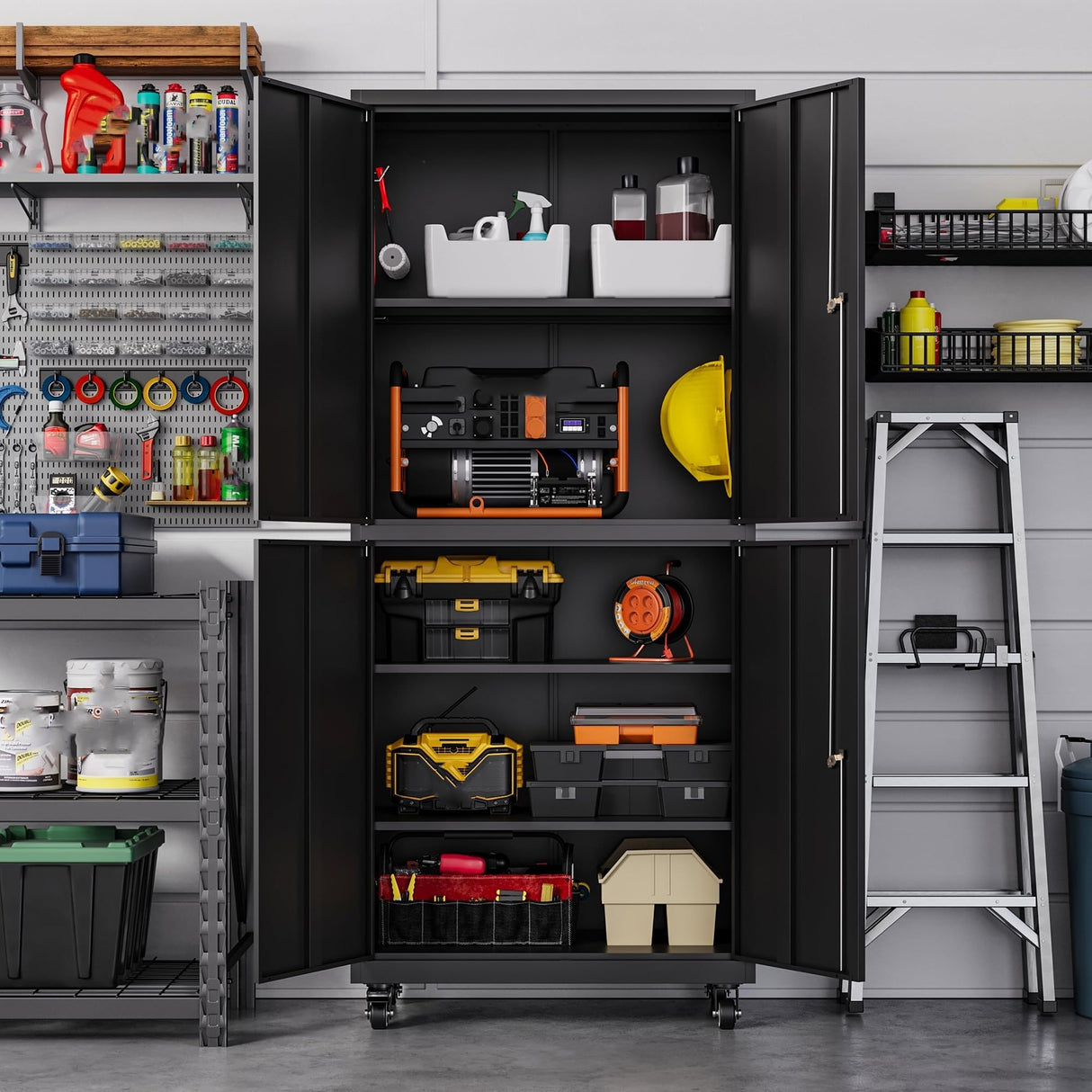 Letaya Metal Garage Storage Cabinet with Wheels,Steel Tool Rolling Cabinets with Lock Door and Adjustable Shelves fro Home Utility Organization Room(1PC-Black) Letaya