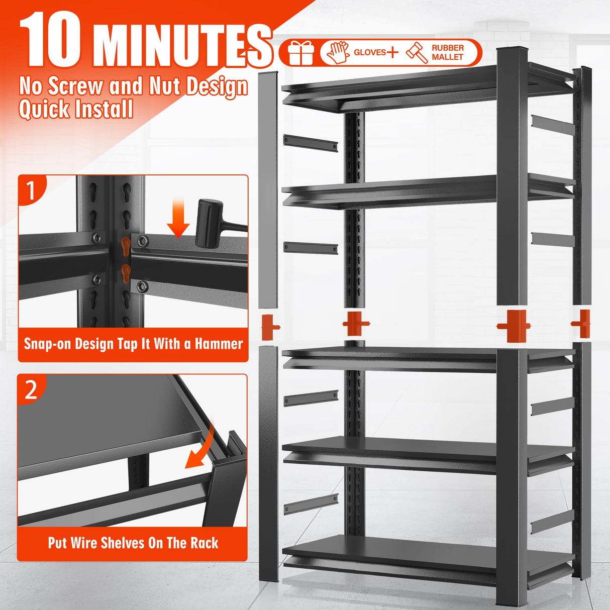 78"H Garage Shelving Unit and Storage-Easy Assembly Metal Shelves 5-Tier Utility Rack| Heavy-Duty Adjustable Shelf| Steel Rust-Resistant Shelves for Industrial,Warehouse,Basement,18"D x 48"W x 78"H Metallitrend