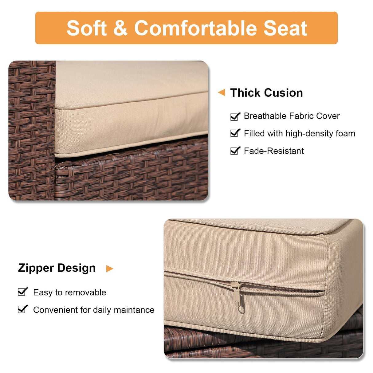 Super Patio 8 Pieces Outdoor Patio Furniture Set with 45” Fire Pit Table, Rattan Patio Conversation Sets with 50000 BTU Gas Fire Pit, Wicker Sectional Sofa Set with Storage Box, Brown(Without Table) Super Patio