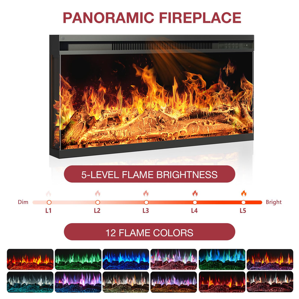 oneinmil 36 Inch 3-Sided Glass Fireplace TV Stand for TVs up to 80", Rustic Media Entertainment Center Console Table with Glass Door Closed Storage, Set of TV Table, Black oneinmil