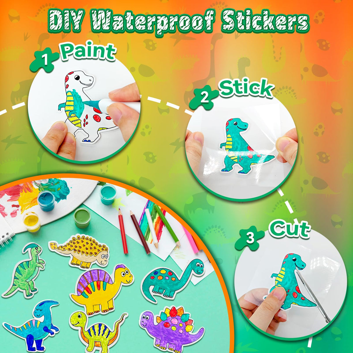 EDSPORTSHOUSE Decorate Your Own Water Bottle Kits for Boys Age 5-12,Dinosaur Painting Crafts,Fun Arts and Crafts Toys for Boys Birthday Christmas(Dinosaur) EDSPORTSHOUSE