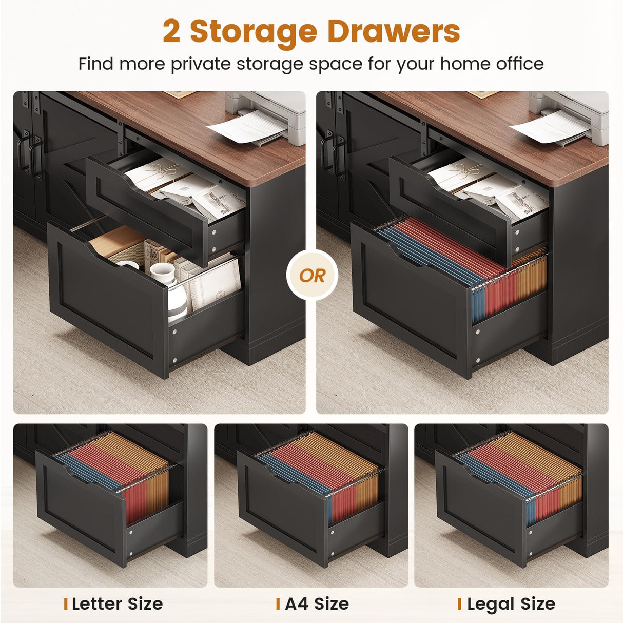 SEDETA Farmhouse L Shaped Standing Desk, 55 inch Height Adjustable Corner Desk with Storage Drawers, Standing Computer Desks with Power Outlets for Home Office, Black SEDETA