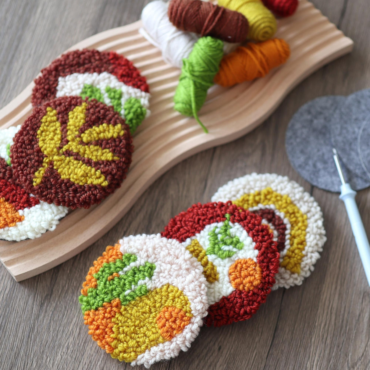 Temlum Punch Needle Coasters Kit, Punch Needle Embroidery Kit for Beginners and Adults Including Patterns, Tools, Yarns, Hoop, Instruction, Coaster Holder Coaster Art Craft Supplies (Plants) Temlum